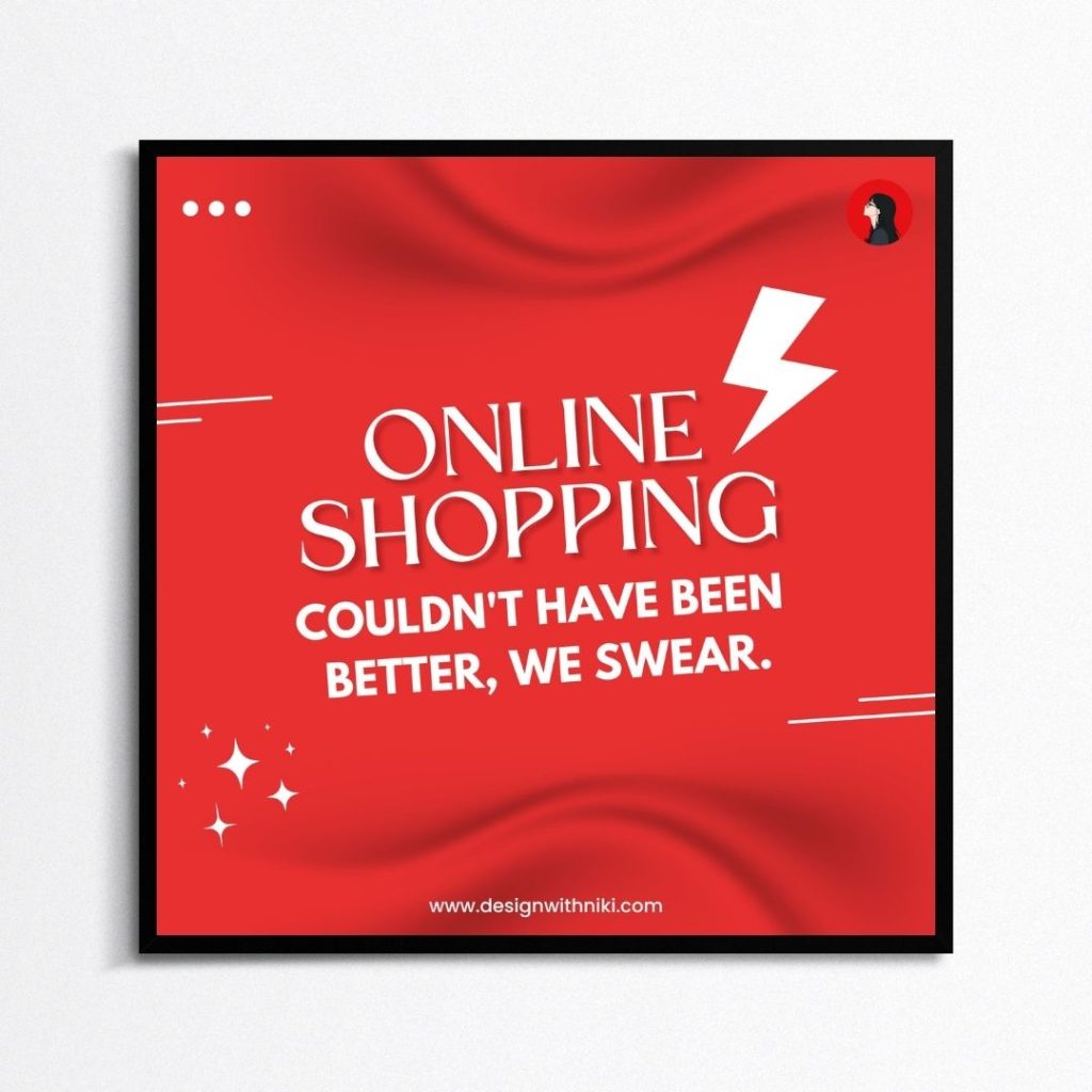 Red online shopping promotional banner with bold typography and lightning icon, perfect for ecommerce marketing and digital store advertising.